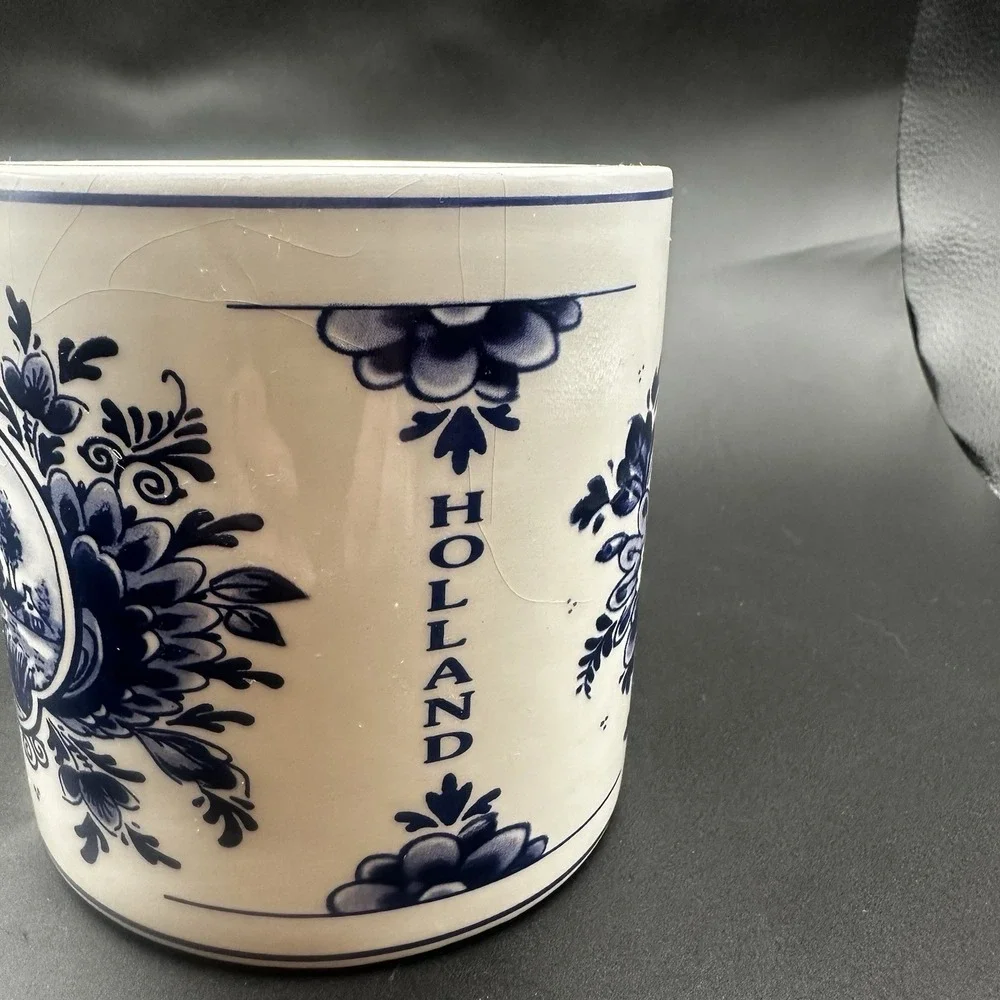 Delft Blue Sugar Canister Ceramic Windmill Untensil‎ Holder Cottage Decor GUC